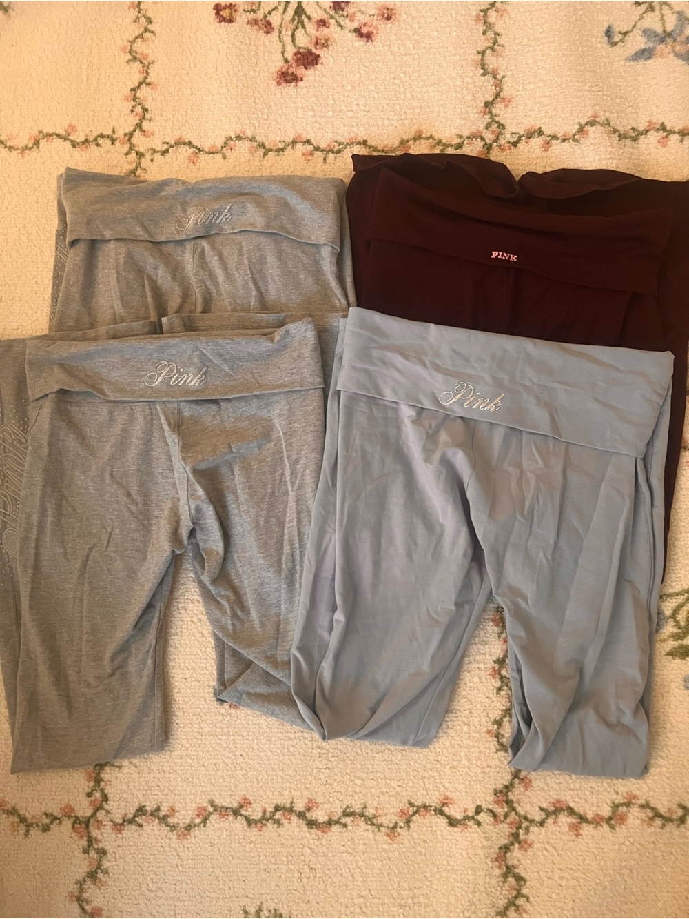 PINK Victoria secret fold over leggings bundle grey burgundy blue glitter
